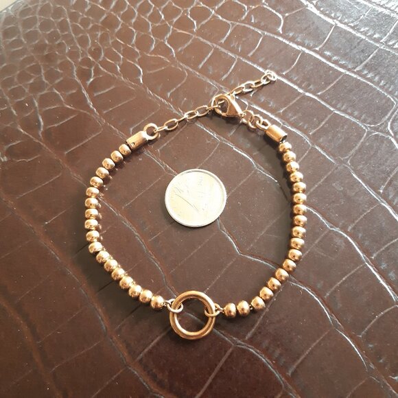 Fossil Rose Gold Plated 6 Inch Single Strand Bracelet, Signed - Picture 5 of 11